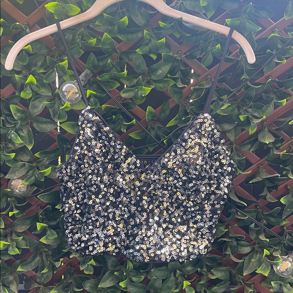 Sequin Crop Top with Spaghetti Straps